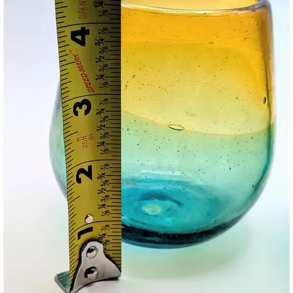 Ombre Hand Blown Amber Blue Green Glass Tumbler Set of Two - Picture 7 of 9